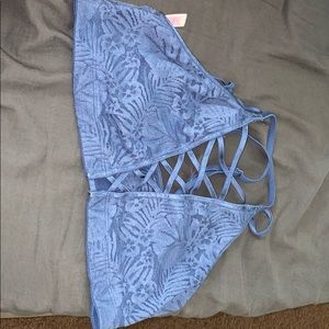 Blue, pink crisscross lace/floral bralette